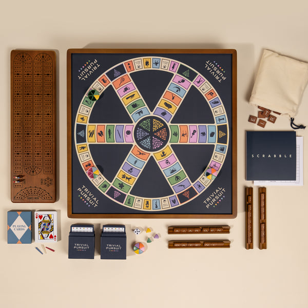 3-in-1 Premium Game Collection: Scrabble, Trivial Pursuit & Cribbage