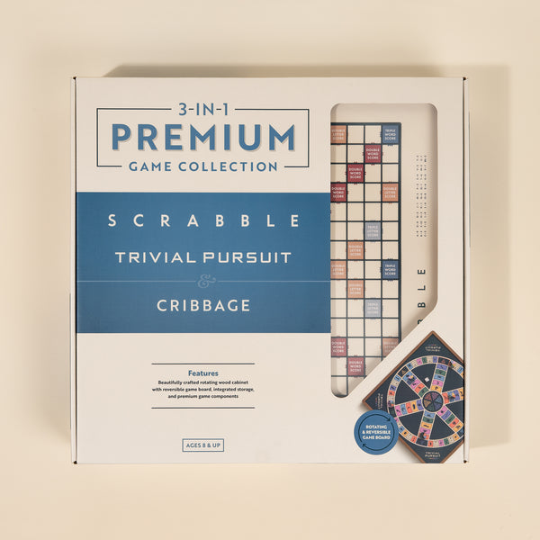 3-in-1 Premium Game Collection: Scrabble, Trivial Pursuit & Cribbage