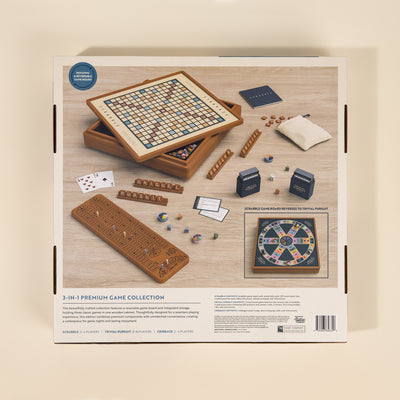 3-in-1 Premium Game Collection: Scrabble, Trivial Pursuit & Cribbage