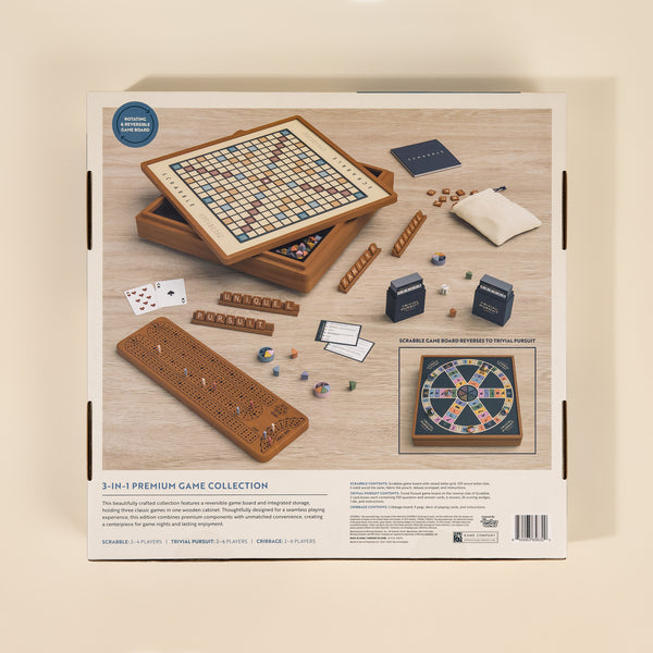 3-in-1 Premium Game Collection: Scrabble, Trivial Pursuit & Cribbage