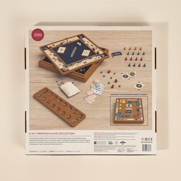 3-in-1 Premium Game Collection: Monopoly, Sorry & Mancala