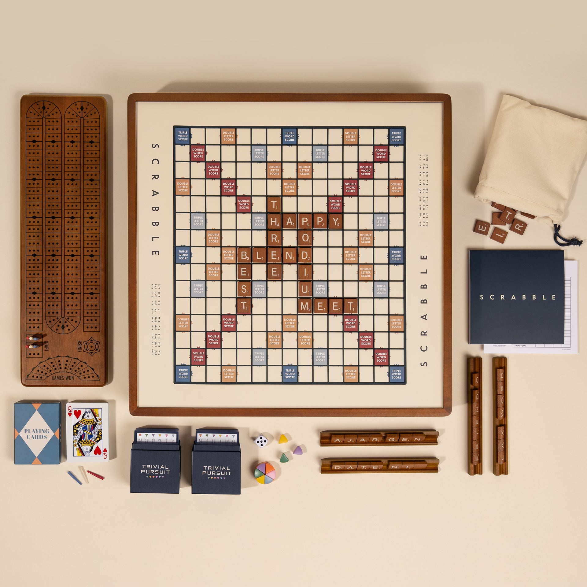 3-in-1 Premium Game Collection: Scrabble, Trivial Pursuit & Cribbage