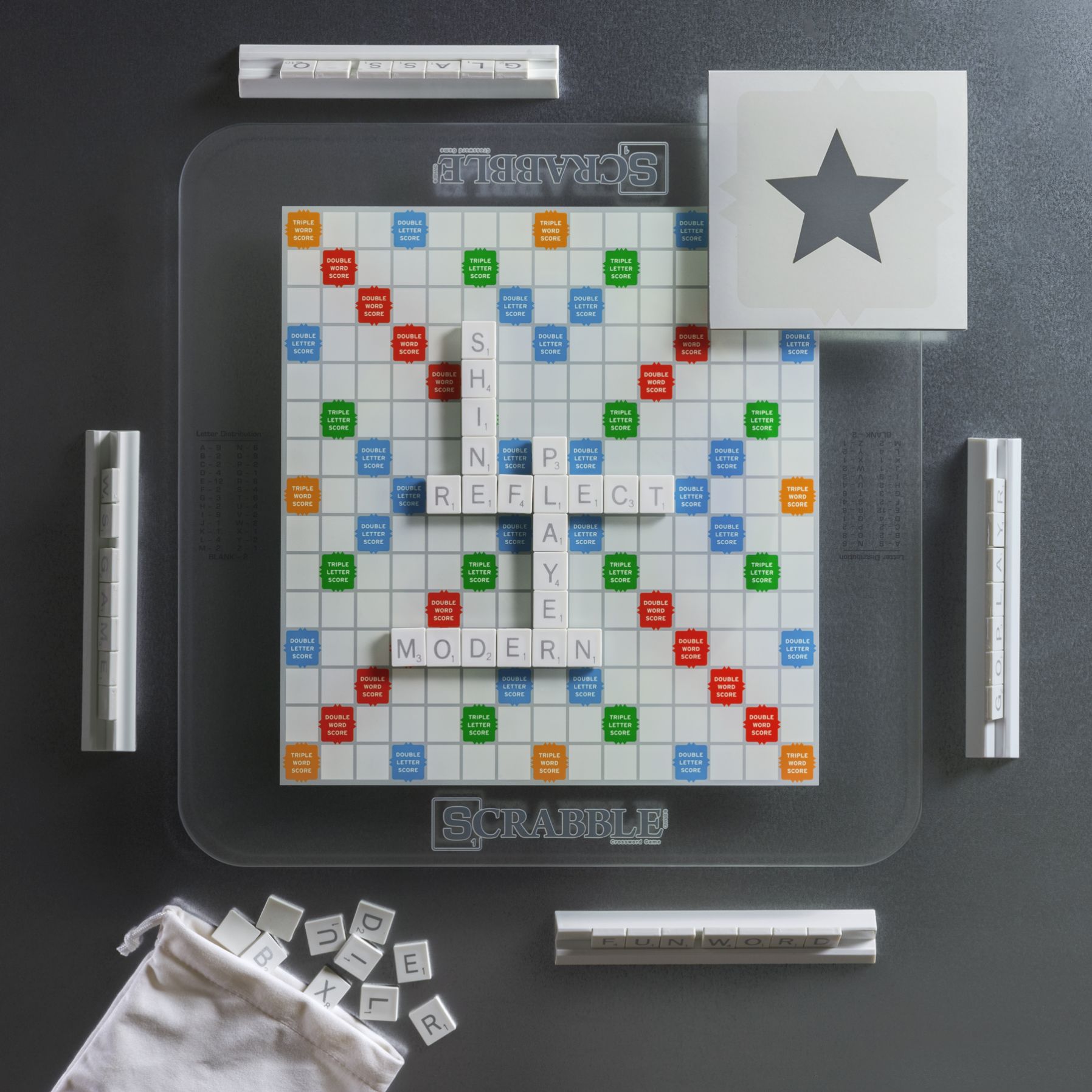 Scrabble Glass Edition Deluxe Game Rotating Board & Tempered Non-Slip Glass BNIB 