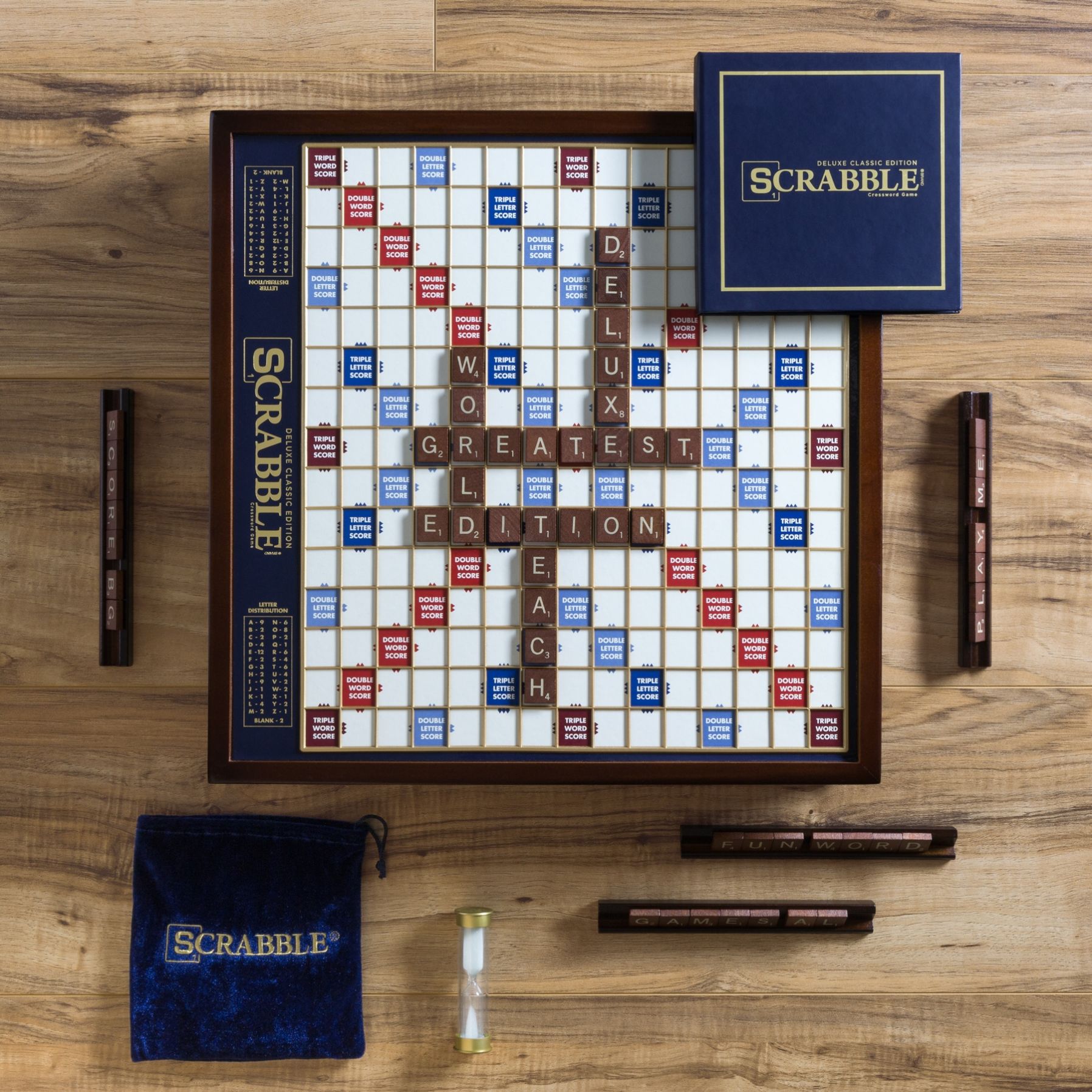 Scrabble Giant Deluxe Wooden Edition Rotating Wood Turntable Word Board Game New 