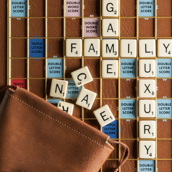 Winning Solutions Luxury Edition Scrabble Game Rotating Faux leather Board NEW 